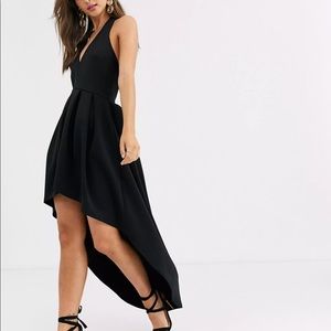 True Violet Halter Plunge High Low Dress